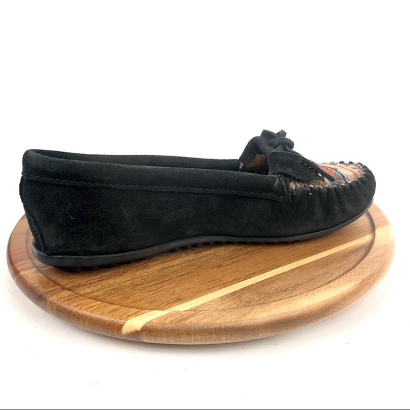 Minnetonka Womens Sz 11 Black Suede Moccasins - Picture 6 of 8